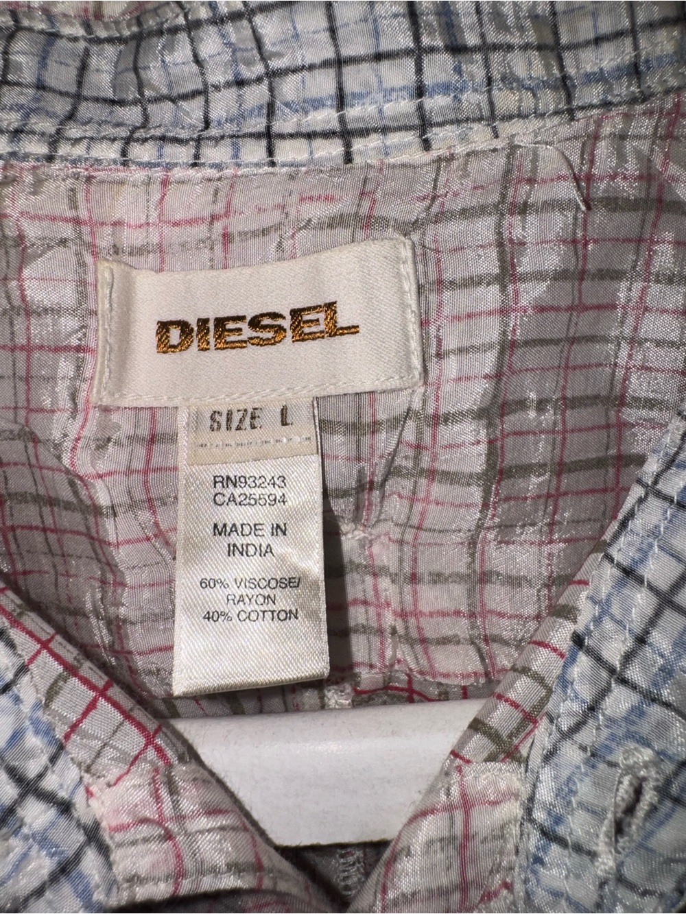 Diesel White Shirt with Pink and Gray Plaid